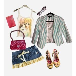 Forever 21 Vertical Stripe Blazer Blue and White Small